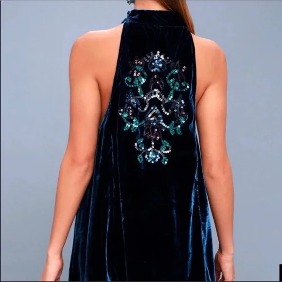 Free People Blue Velvet Dress NWT - Picture 3 of 8